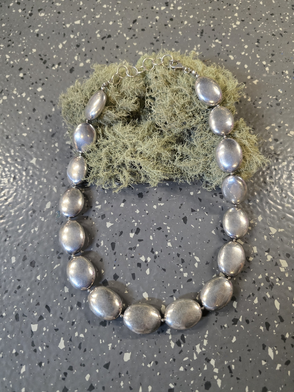 Native Polished Sterling Silver Pillow Bead Necklace - Classic Women's Jewelry